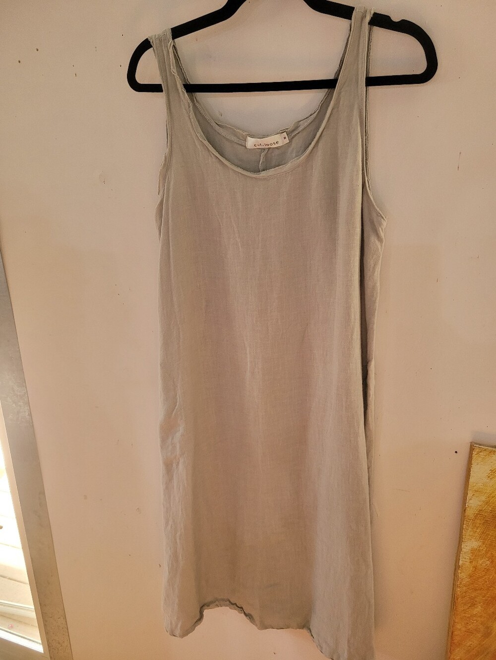 Cut Loose M Oversized Light 100% Linen Slip Dress in Pale Sage